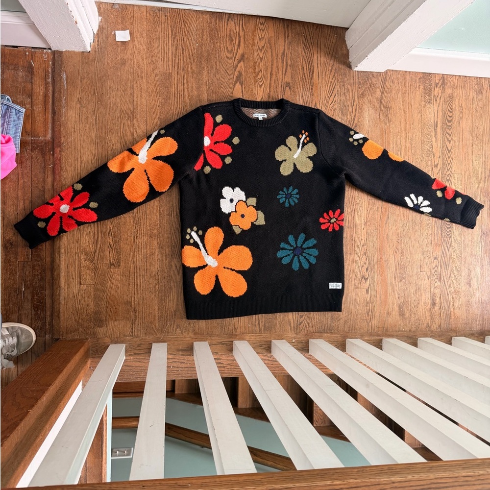 Black Banks Journal Floral Crewneck Sweater with Bold Multicolor Flowers